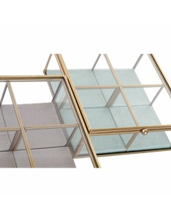 Jewelry box DKD Home Decor Green Light grey Metal Crystal 15 x 15 x 5,5 cm (2 Units)
