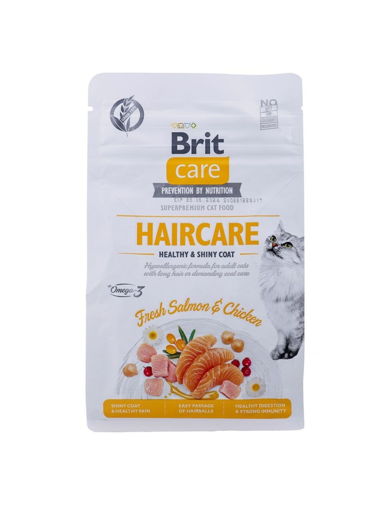 Katzenfutter Brit Care Grain Free Haircare Healthy & Shiny Coat Erwachsener Huhn Lachsfarben 400 g
