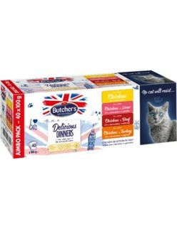 Comida para gato Butcher's Delicious Pollo Pavo Ternera Hígado 40 x 100 g