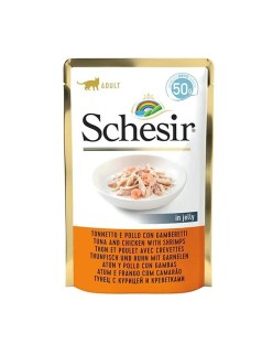Comida para gato Agras Pet Foods SCHESIR in jelly Tuna and chicken with shrimps Pescado 50 g