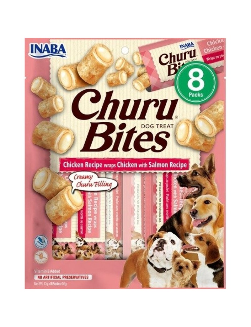 Snack pour chiens Inaba Churu Bites Chicken with salmon recipe Poulet Saumon Poisson 8 x 12 g