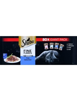 Comida para gato Sheba Fine Flakes Salmón Atún Pescado Bacalao 80 x 85 g