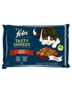 Aliments pour chat Purina Tasty Shreds Poulet Veau 4 x 80 g