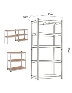 Shelves Greenblue GB378 180 x 90 x 40 cm Grey Galvanised Steel MDF Wood 75 Kg