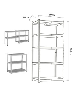 Shelves Greenblue GB378 180 x 90 x 40 cm Grey Galvanised Steel MDF Wood 75 Kg