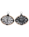 Relógio de Parede DKD Home Decor RE-180395 Oval 58 x 6,5 x 58 cm Preto Bege Ferro Madeira MDF (2 Unidades)