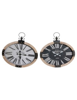 Relógio de Parede DKD Home Decor RE-180395 Oval 58 x 6,5 x 58 cm Preto Bege Ferro Madeira MDF (2 Unidades)