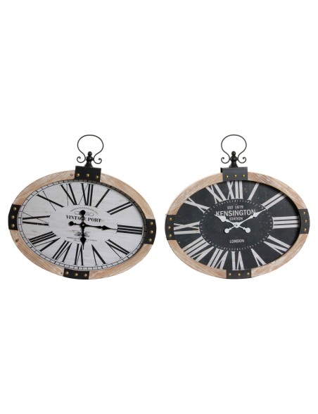 Relógio de Parede DKD Home Decor RE-180395 Oval 58 x 6,5 x 58 cm Preto Bege Ferro Madeira MDF (2 Unidades)