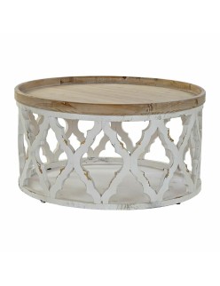 Mesa de apoio DKD Home Decor Branco Marrom claro Abeto Madeira MDF 81 x 81 x 43,5 cm