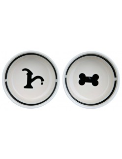 Comedouro para animais de estimação Trixie Duplo Tigela Branco Preto Cerâmico 0,6 L