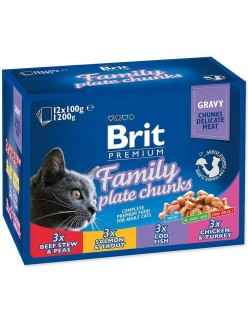 Katzenfutter Brit Pouches Family Plate Huhn Truthahn Rindfleisch Kabeljau 12 x 100 g