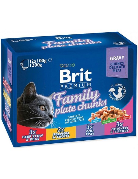 Comida para gato Brit Pouches Family Plate Pollo Pavo Ternera Bacalao 12 x 100 g
