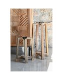 Castiçais Home ESPRIT Castanho Natural Cristal Madeira de mangueira 25 x 25 x 35 cm
