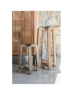 Castiçais Home ESPRIT Castanho Natural Cristal Madeira de mangueira 25 x 25 x 35 cm