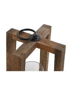 Castiçais Home ESPRIT Castanho Natural Cristal Madeira de mangueira 25 x 25 x 35 cm