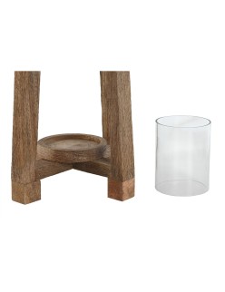 Castiçais Home ESPRIT Castanho Natural Cristal Madeira de mangueira 25 x 25 x 35 cm
