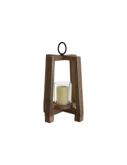 Castiçais Home ESPRIT Castanho Natural Cristal Madeira de mangueira 25 x 25 x 35 cm