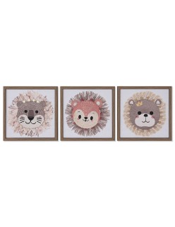 Tela Home ESPRIT Branco Natural Infantil animais 30 x 2,6 x 30 cm (3 Unidades)
