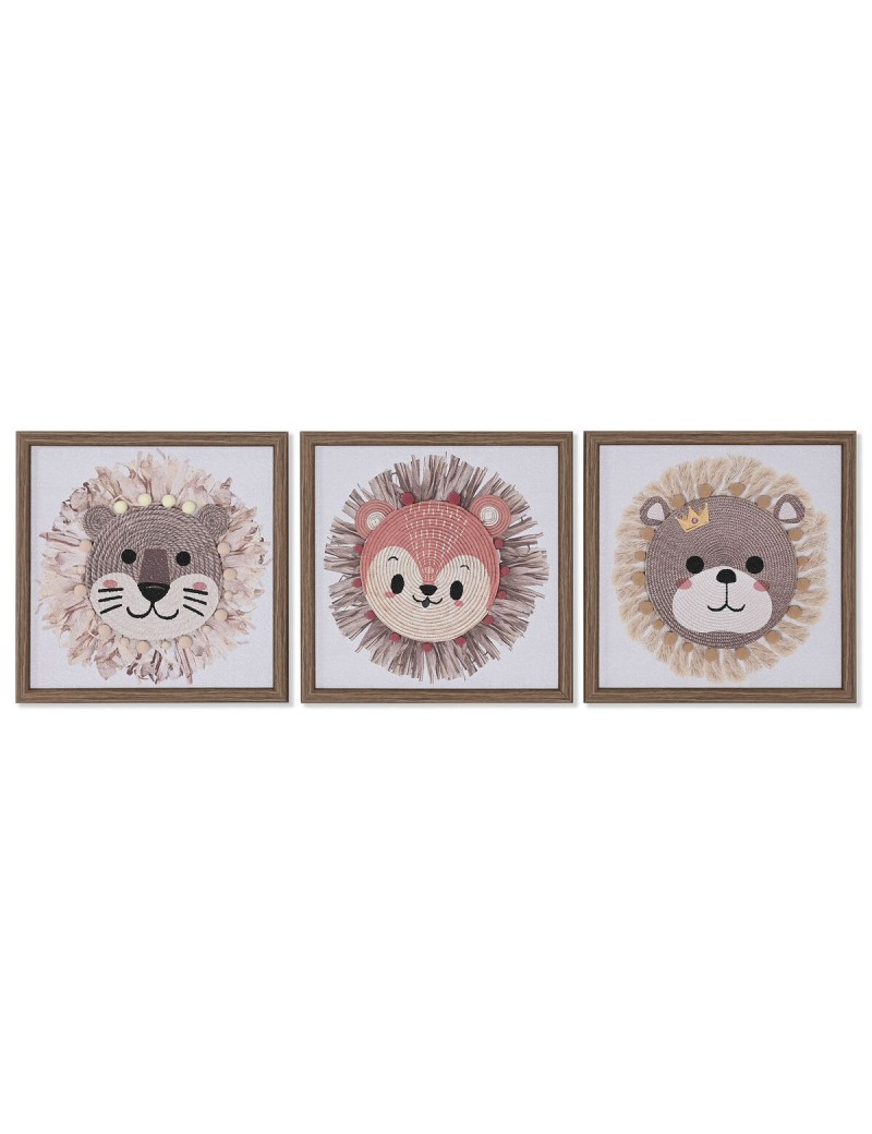 Tela Home ESPRIT Branco Natural Infantil animais 30 x 2,6 x 30 cm (3 Unidades)