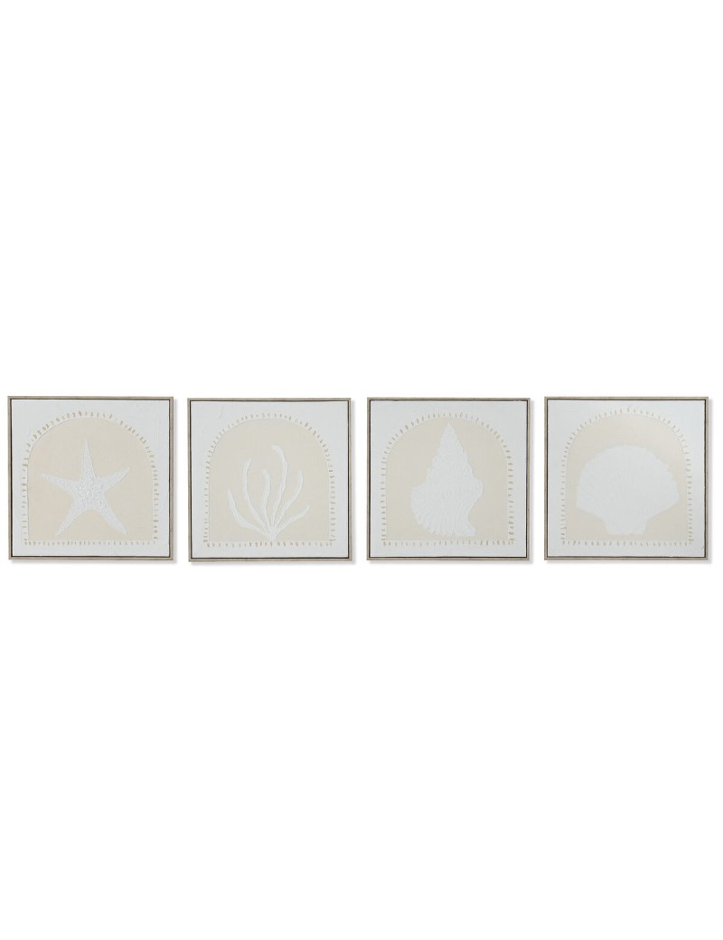 Cuadro Home ESPRIT Blanco Crema Mediterráneo 40 x 3 x 40 cm (4 Unidades)