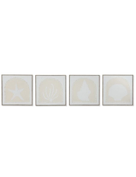 Cuadro Home ESPRIT Blanco Crema Mediterráneo 40 x 3 x 40 cm (4 Unidades)