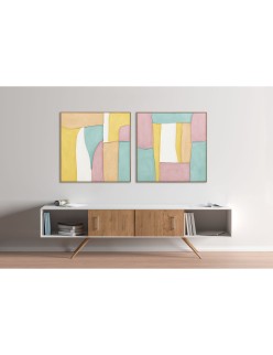 Cuadro Home ESPRIT Blanco Rosa Turquesa Abstracto Urbano 102 x 4,5 x 102 cm (2 Unidades)