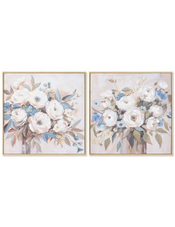 Cuadro Home ESPRIT Azul Blanco Beige Romántico Florero 60 x 3,5 x 60 cm (2 Unidades)