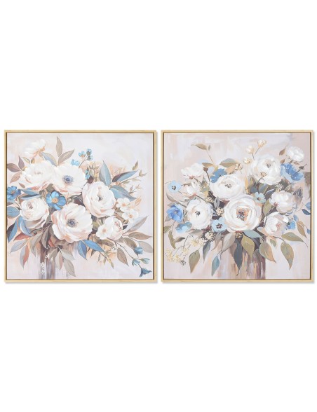 Cuadro Home ESPRIT Azul Blanco Beige Romántico Florero 60 x 3,5 x 60 cm (2 Unidades)