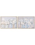 Cuadro Home ESPRIT Azul Blanco Verde Beige Jarrón Shabby Chic 70 x 3,5 x 50 cm (2 Unidades)