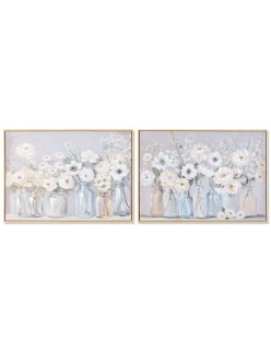 Cuadro Home ESPRIT Azul Blanco Verde Beige Jarrón Shabby Chic 70 x 3,5 x 50 cm (2 Unidades)