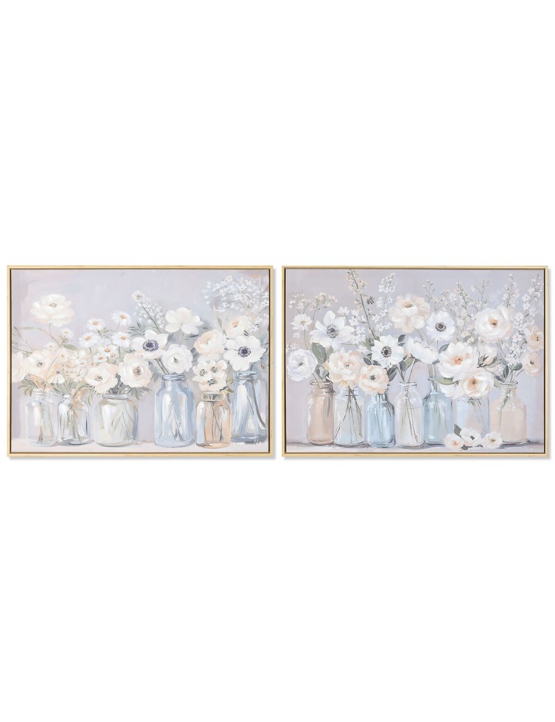 Cuadro Home ESPRIT Azul Blanco Verde Beige Jarrón Shabby Chic 70 x 3,5 x 50 cm (2 Unidades)