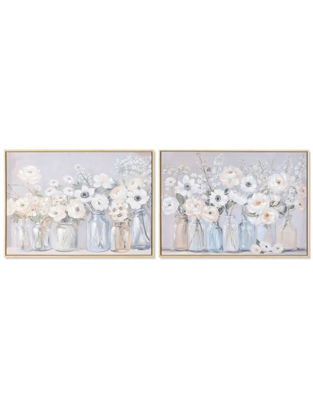 Cuadro Home ESPRIT Azul Blanco Verde Beige Jarrón Shabby Chic 70 x 3,5 x 50 cm (2 Unidades)