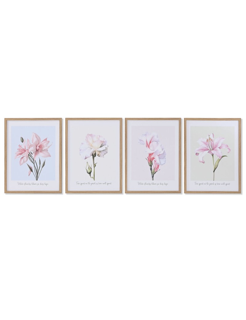 Cuadro Home ESPRIT Flores Shabby Chic 30 x 1,8 x 40 cm (4 Unidades)