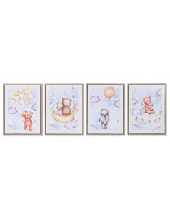 Cuadro Home ESPRIT Azul Marrón Infantil 30 x 2 x 40 cm (4 Unidades)