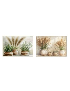 Cuadro Home ESPRIT Verde Beige Maceta Cottage 123 x 4,5 x 83 cm (2 Unidades)