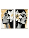 Pintura Home ESPRIT Branco Preto Cinzento Dourado Mulher (2 Unidades)