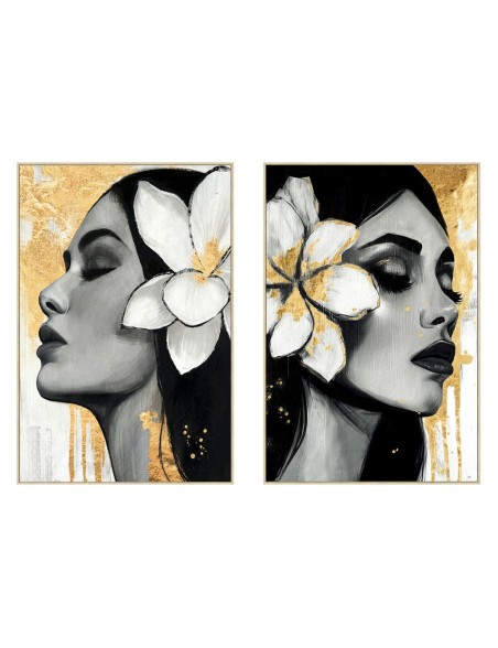 Pintura Home ESPRIT Branco Preto Cinzento Dourado Mulher (2 Unidades)