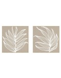 Cuadro Home ESPRIT Blanco Natural Hoja de planta Escandinavo 83 x 4,5 x 83 cm (2 Unidades)
