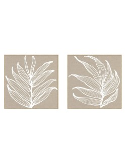 Cuadro Home ESPRIT Blanco Natural Hoja de planta Escandinavo 83 x 4,5 x 83 cm (2 Unidades)