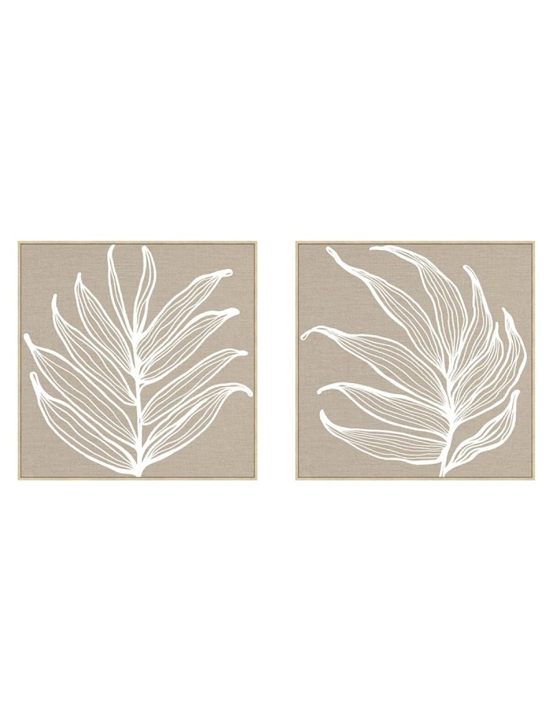 Cuadro Home ESPRIT Blanco Natural Hoja de planta Escandinavo 83 x 4,5 x 83 cm (2 Unidades)