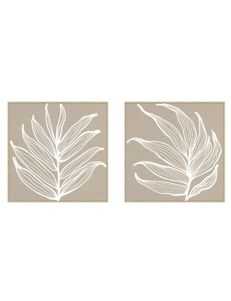 Cuadro Home ESPRIT Blanco Natural Hoja de planta Escandinavo 83 x 4,5 x 83 cm (2 Unidades)