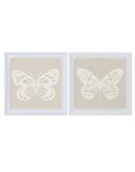 Cuadro Home ESPRIT Blanco Beige Mariposa Shabby Chic 40 x 2,2 x 40 cm (2 Unidades)