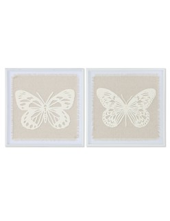 Cuadro Home ESPRIT Blanco Beige Mariposa Shabby Chic 40 x 2,2 x 40 cm (2 Unidades)