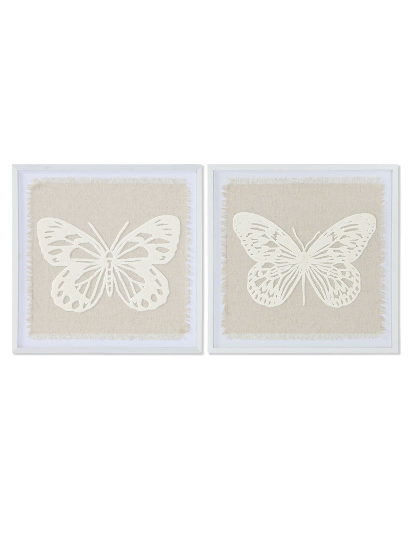 Cuadro Home ESPRIT Blanco Beige Mariposa Shabby Chic 40 x 2,2 x 40 cm (2 Unidades)
