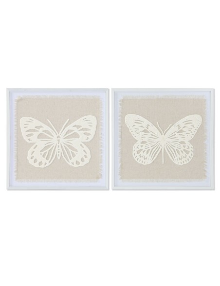 Cuadro Home ESPRIT Blanco Beige Mariposa Shabby Chic 40 x 2,2 x 40 cm (2 Unidades)