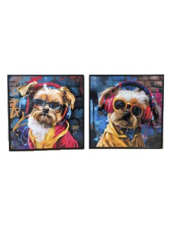 Cuadro Home ESPRIT Moderno Perro 50 x 3,5 x 50 cm (2 Unidades)