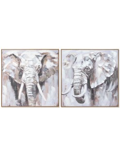 Cuadro Home ESPRIT Blanco Marrón Gris Elefante Colonial 80 x 3,5 x 80 cm (2 Unidades)