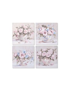 Cuadro Home ESPRIT Blanco Rosa Rosas Romántico 60 x 3 x 60 cm (4 Unidades)