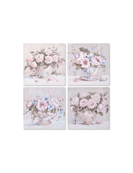 Bild Home ESPRIT Weiß Rosa Rosen Romantisch 60 x 3 x 60 cm (4 Stück)