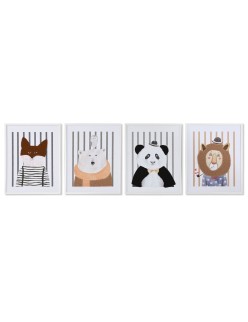Cuadro Home ESPRIT Blanco Gris Infantil Animales 40 x 1,8 x 50 cm (4 Unidades)